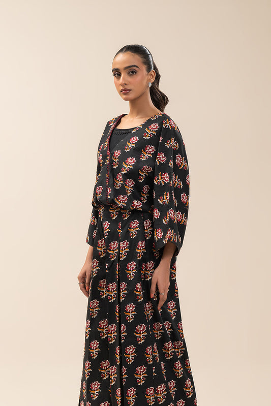 2 PIECE PRINTED CAMBRIC SUIT-PITCH BLACK (UNSTITCHED)