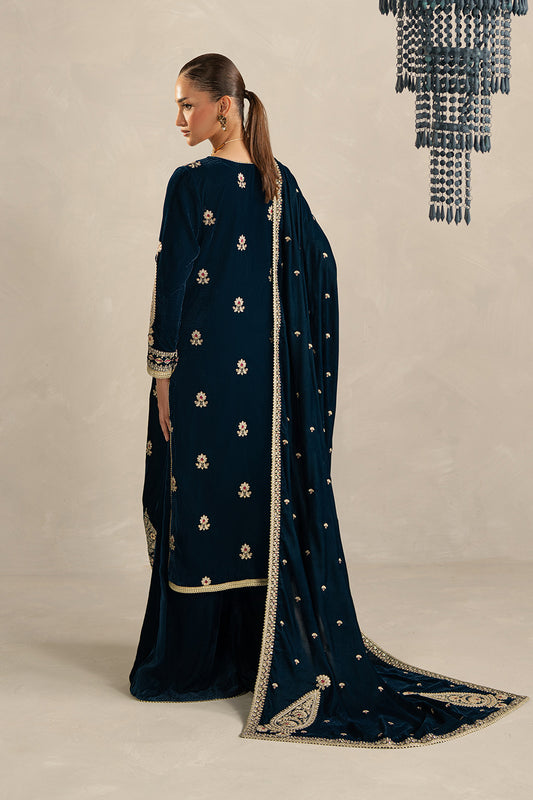 3 PIECE EMBROIDERED VELVET SUIT-AZURE SPELL (UNSTITCHED)
