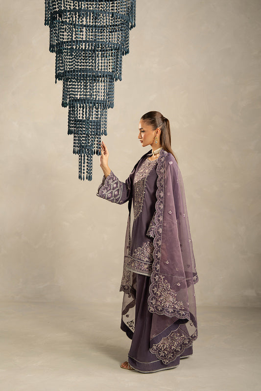 3 PIECE EMBROIDERED VELVET SUIT-HEATHER DUSK (UNSTITCHED)
