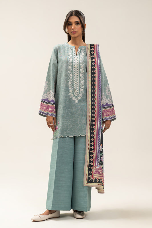 3 PIECE EMBROIDERED SLUB KHADDAR SUIT-WHISPY FROST (UNSTITCHED)