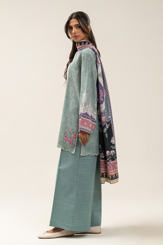 3 PIECE EMBROIDERED SLUB KHADDAR SUIT-WHISPY FROST (UNSTITCHED)
