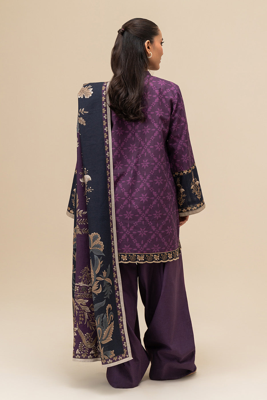 3 PIECE EMBROIDERED SLUB KHADDAR SUIT-DEEP AMETHYST (UNSTITCHED)