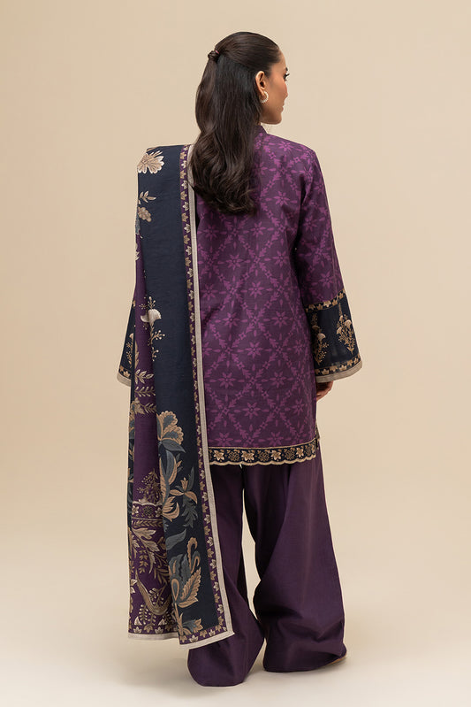 3 PIECE EMBROIDERED SLUB KHADDAR SUIT-DEEP AMETHYST (UNSTITCHED)