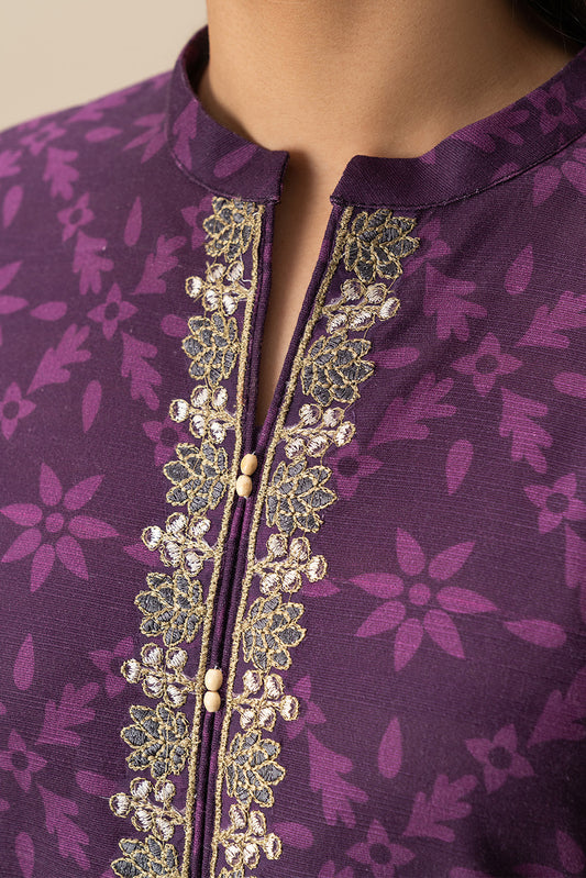 3 PIECE EMBROIDERED SLUB KHADDAR SUIT-DEEP AMETHYST (UNSTITCHED)