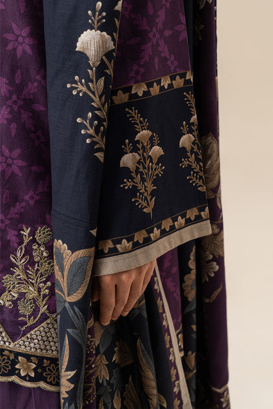 3 PIECE EMBROIDERED SLUB KHADDAR SUIT-DEEP AMETHYST (UNSTITCHED)