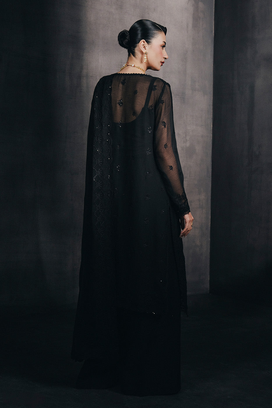 4 PIECE EMBROIDERED CHIFFON SUIT-MYSTIC VOID (UNSTITCHED)