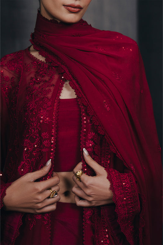 4 PIECE EMBROIDERED CHIFFON SUIT-CARMINE RED (UNSTITCHED)
