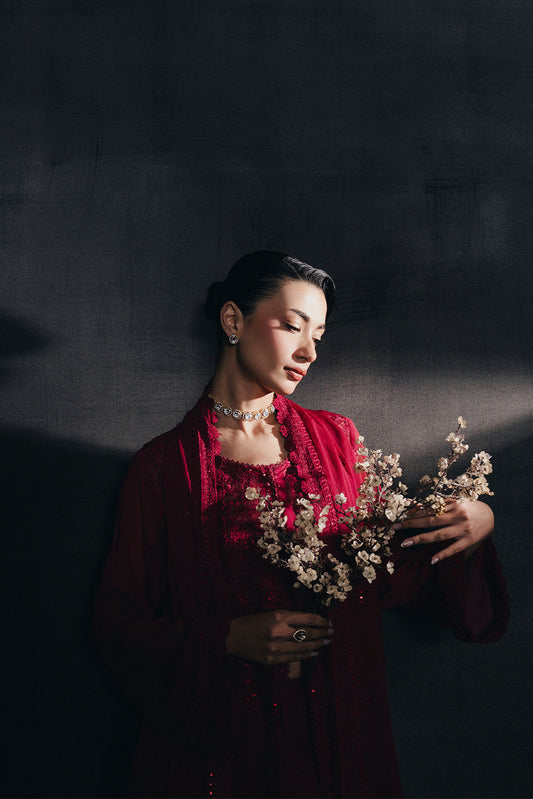 4 PIECE EMBROIDERED CHIFFON SUIT-CARMINE RED (UNSTITCHED)