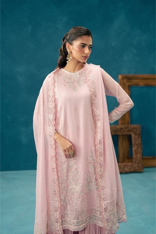 4 PIECE EMBROIDERED COTTON NET SUIT-BLUSH BREEZE (UNSTITCHED)