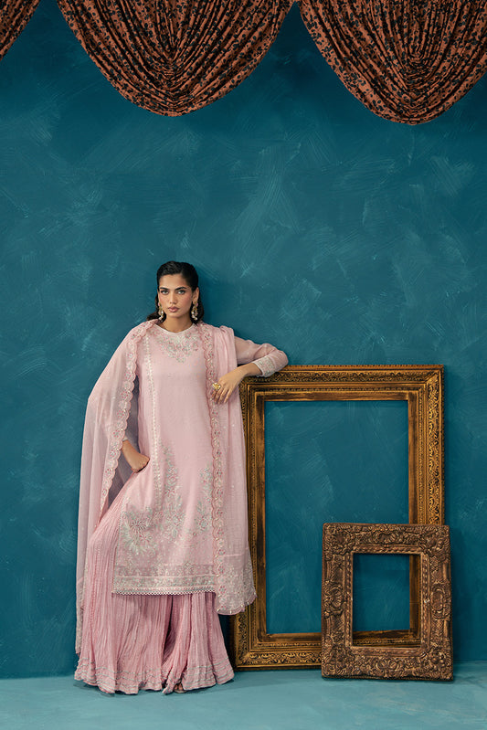 4 PIECE EMBROIDERED COTTON NET SUIT-BLUSH BREEZE (UNSTITCHED)