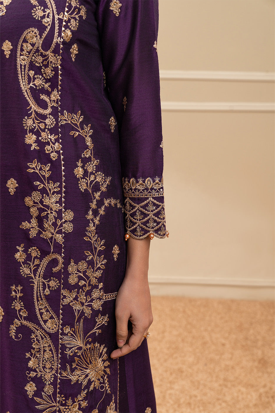 3 PIECE EMBROIDERED COTTON  RAW SILK SUIT-MOONLIT VIOLET (UNSTITCHED)