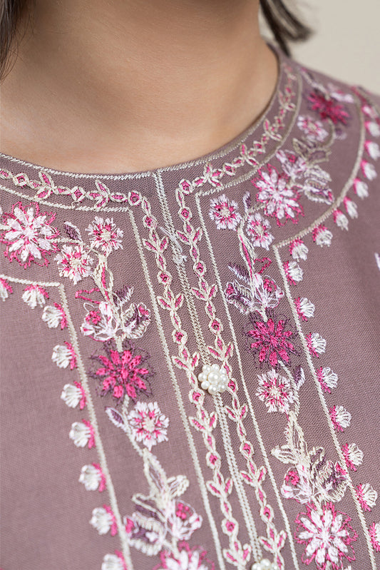 3 PIECE EMBROIDERED SLUB KHADDAR SUIT-ASH BROWN SUIT