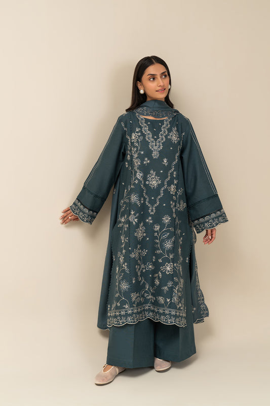 3 PIECE EMBROIDERED SLUB KHADDAR SUIT-MYSTIC AZURE (UNSTITCHED)