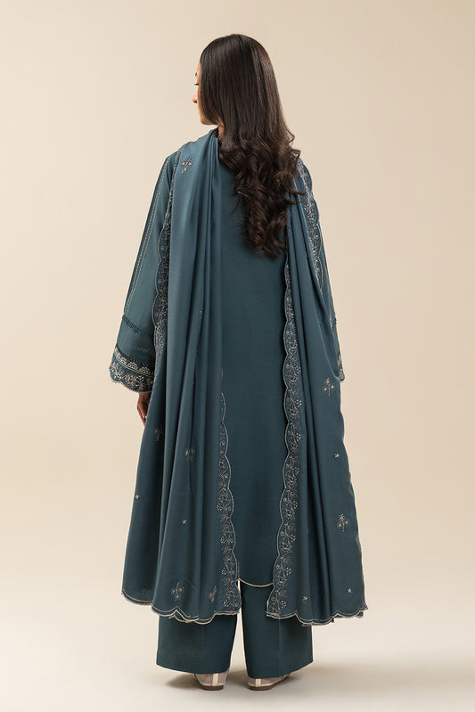 3 PIECE EMBROIDERED SLUB KHADDAR SUIT-MYSTIC AZURE (UNSTITCHED)