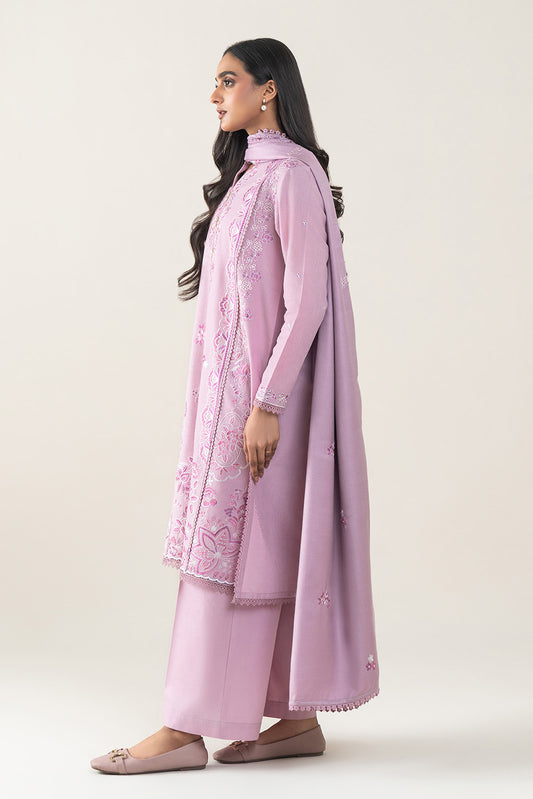 3 PIECE EMBROIDERED SLUB KHADDAR SUT-SUBTLE PINK (UNSTITCHED)