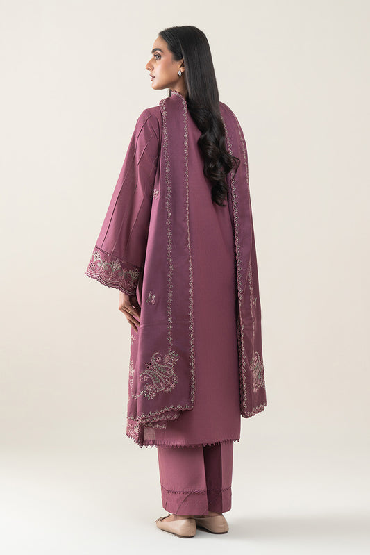 3 PIECE EMBROIDERED SLUB KHADDAR SUT-AMBER NOIR (UNSTITCHED)