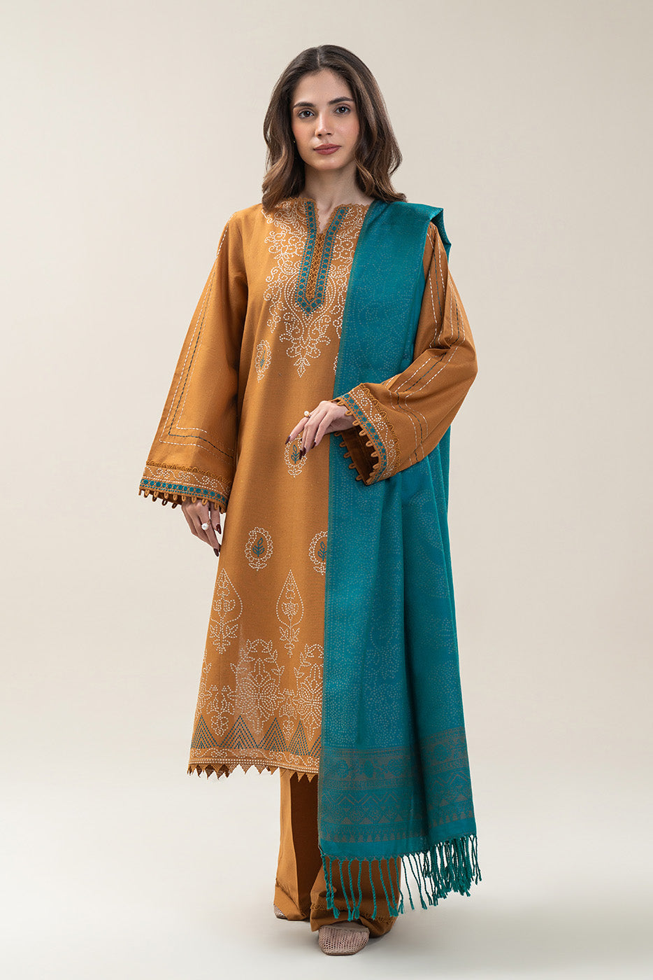 3 PIECE EMBROIDERED MULTI NAPS SUIT-SAFFRON BLISS (UNSTITCHED)