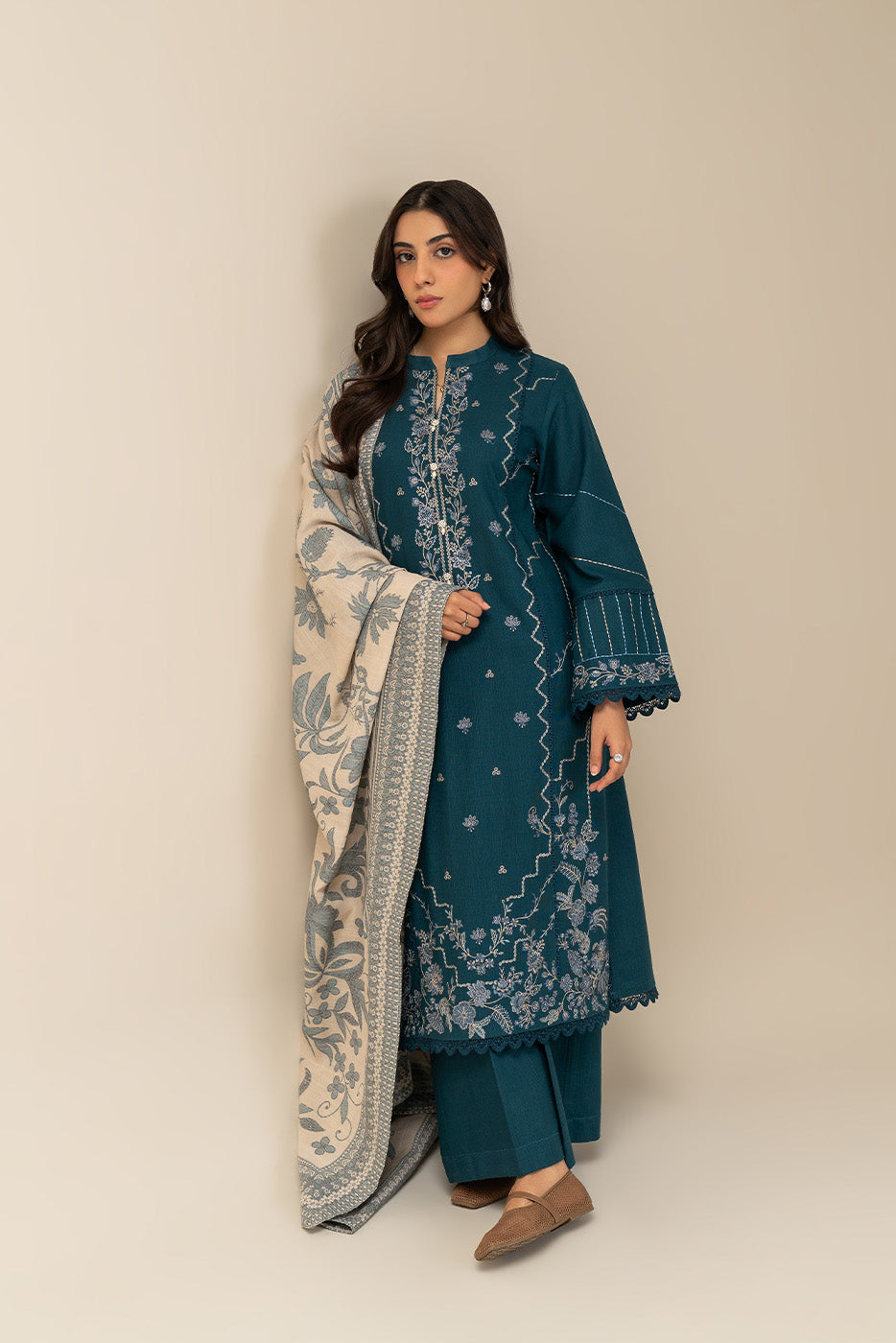 3 PIECE EMBROIDERED SLUB KHADDAR SUIT-AZURE ORNATE (UNSTITCHED)