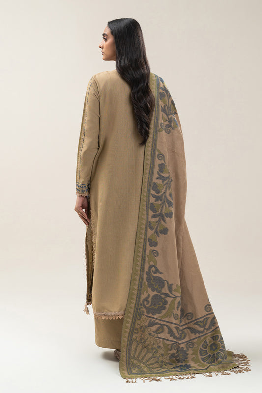 3 PIECE EMBROIDERED SLUB KHADDAR SUIT-MOSS MIST (UNSTITCHED)