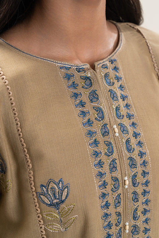 3 PIECE EMBROIDERED SLUB KHADDAR SUIT-MOSS MIST (UNSTITCHED)