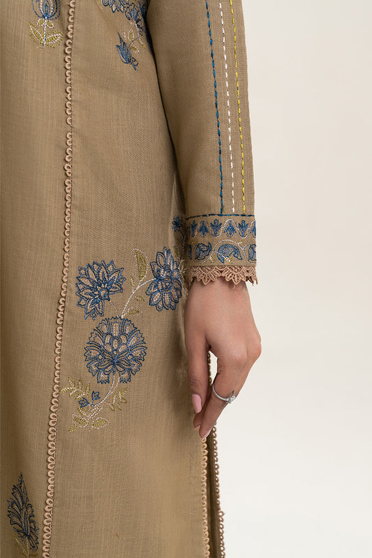 3 PIECE EMBROIDERED SLUB KHADDAR SUIT-MOSS MIST (UNSTITCHED)