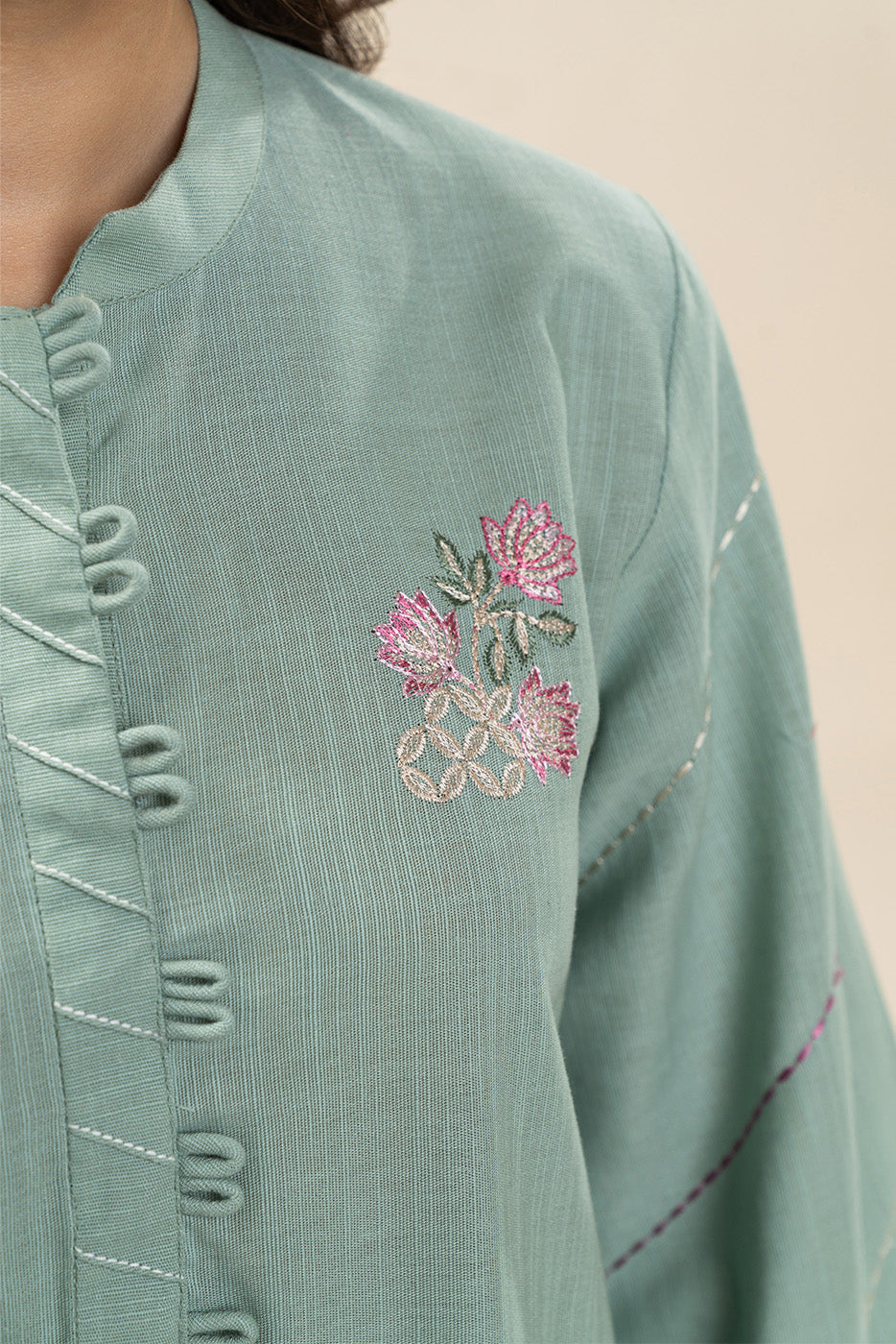 3 PIECE EMBROIDERED SLUB KHADDAR SUIT-MINT GLEAM (UNSTITCHED)