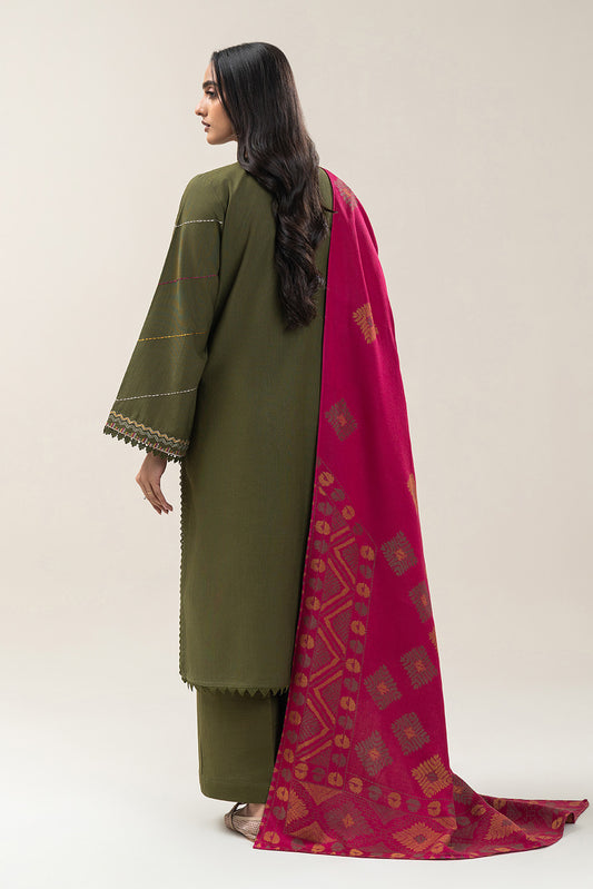 3 PIECE EMBROIDERED SLUB KHADDAR SUIT-BASIL MAZE (UNSTITCHED)