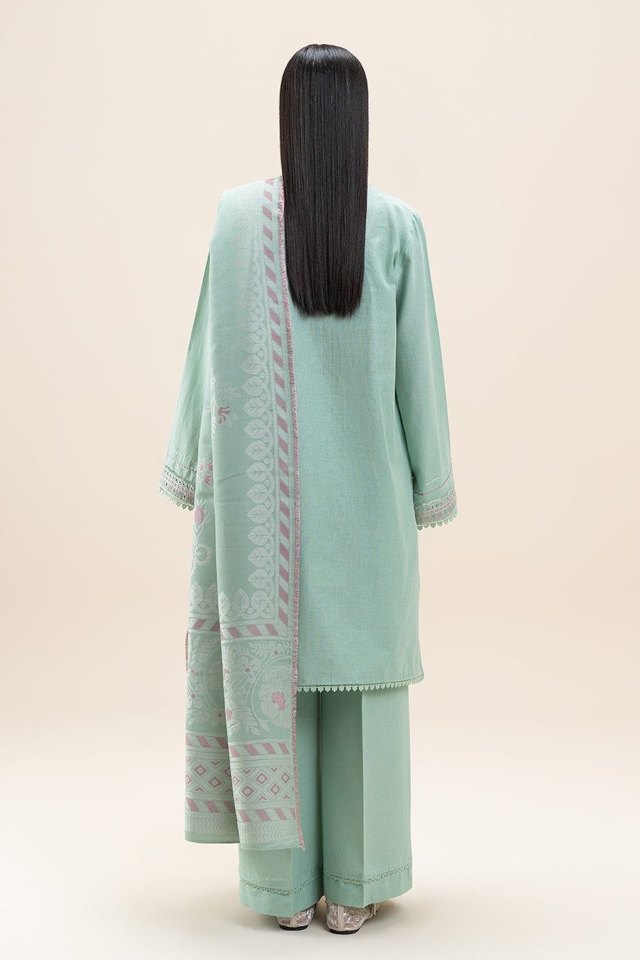 3 PIECE EMBROIDERED KHADDAR SUIT-SAGE GREEN