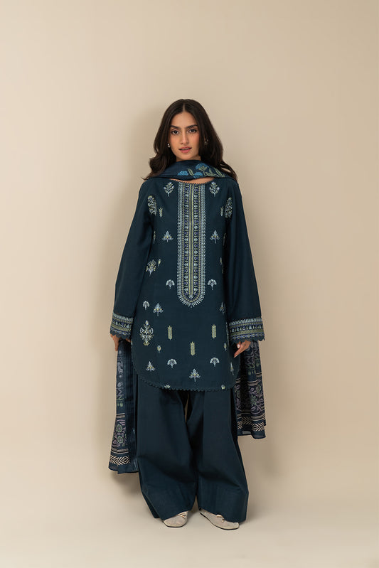 3 PIECE EMBROIDERED KHADDAR SUIT-MIDNIGHT VERVE (UNSTITCHED)