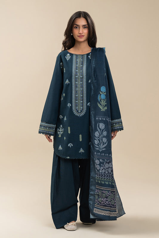 3 PIECE EMBROIDERED KHADDAR SUIT-MIDNIGHT VERVE (UNSTITCHED)
