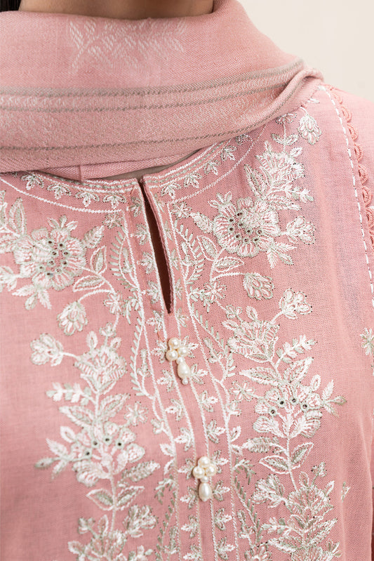3 PIECE EMBROIDERED KHADDAR SUIT-BERRY PINK
