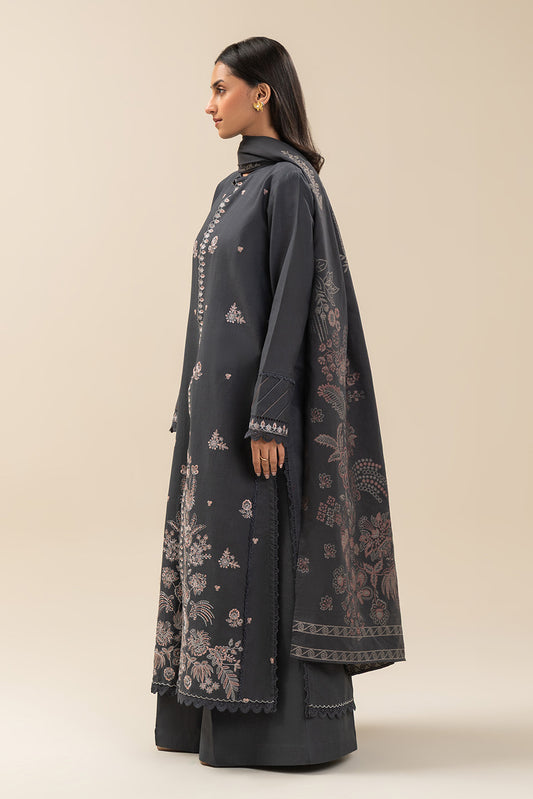 3 PIECE EMBROIDERED SLUB KHADDAR SUIT-GRAPHITE GREY (UNSTITCHED)