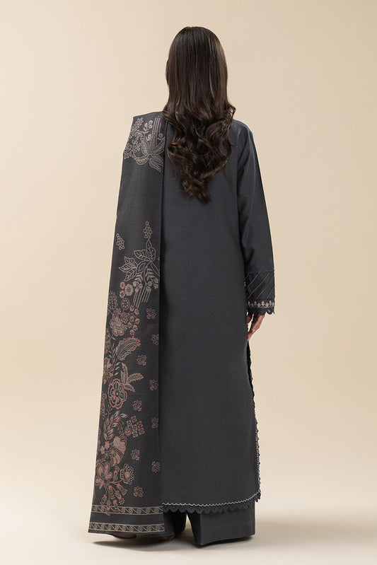 3 PIECE EMBROIDERED SLUB KHADDAR SUIT-GRAPHITE GREY (UNSTITCHED)