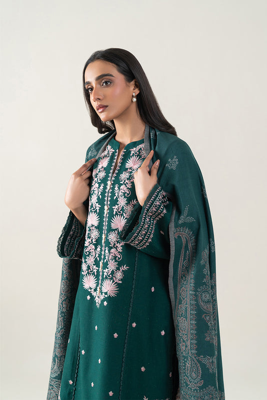 3 PIECE EMBROIDERED SLUB KHADDAR SUT-DEEP PETALS (UNSTITCHED)