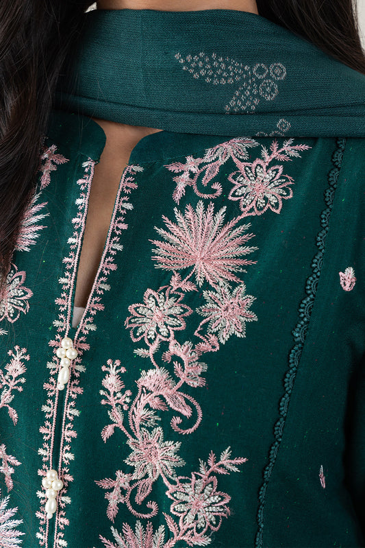 3 PIECE EMBROIDERED SLUB KHADDAR SUT-DEEP PETALS (UNSTITCHED)
