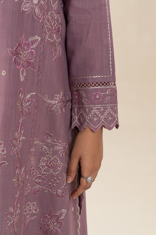 3 PIECE EMBROIDERED SLUB KHADDAR SUIT-ANTIQUE MAUVE (UNSTITCHED)