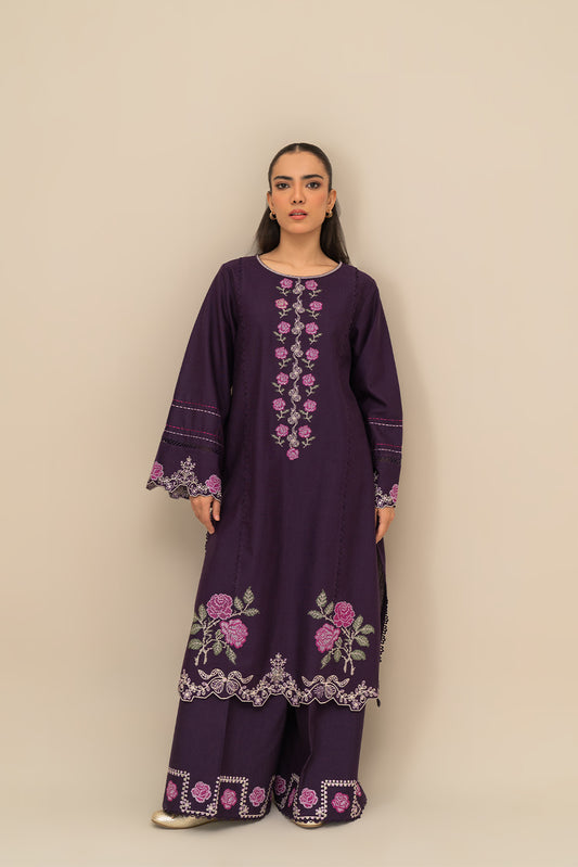 2 PIECE EMBROIDERED SLUB KHADDAR SUIT-IMPERIAL MAGENTA (UNSTITCHED)