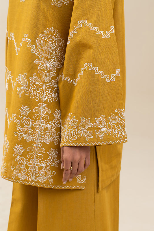 2 PIECE EMBROIDERED SLUB KHADDAR SUIT-MUSTARD MAZE (UNSTITCHED)