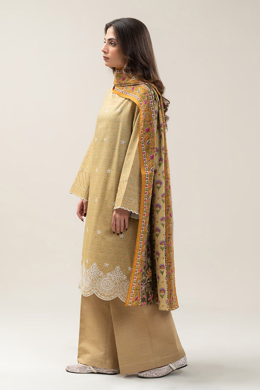 3 PIECE EMBROIDERED SLUB KHADDAR SUIT-MOSS GLEAM (UNSTITCHED)