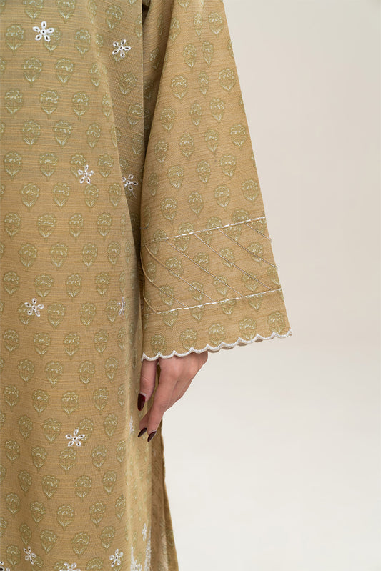 3 PIECE EMBROIDERED SLUB KHADDAR SUIT-MOSS GLEAM (UNSTITCHED)