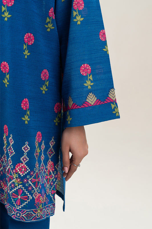 3 PIECE EMBROIDERED SLUB KHADDAR SUIT-AZURE BLOOM (UNSTITCHED)