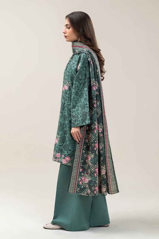 3 PIECE EMBROIDERED SLUB KHADDAR SUIT-TEAL MIST (UNSTITCHED)