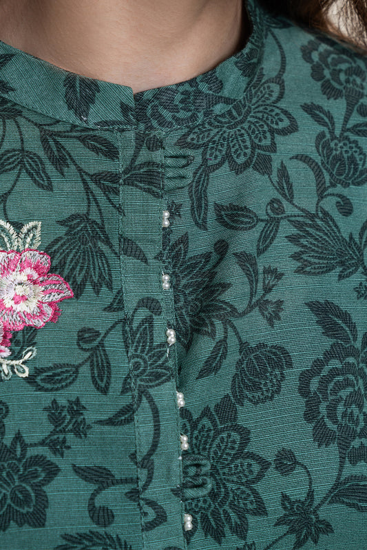 3 PIECE EMBROIDERED SLUB KHADDAR SUIT-TEAL MIST (UNSTITCHED)