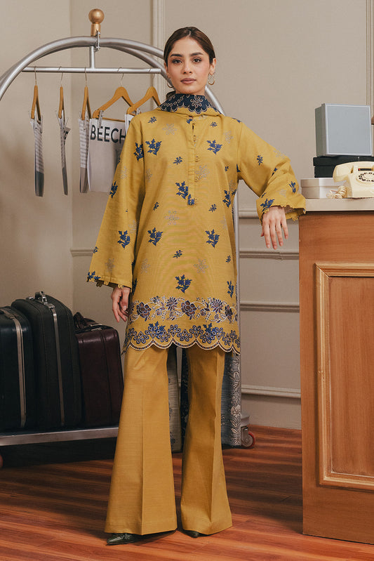3 PIECE EMBROIDERED SLUB KHADDAR SUIT-SAFFRON CHARM (UNSTITCHED)