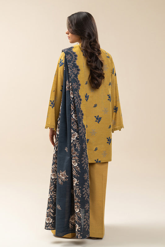 3 PIECE EMBROIDERED SLUB KHADDAR SUIT-SAFFRON CHARM (UNSTITCHED)