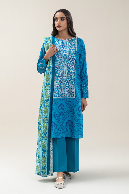 3 PIECE EMBROIDERED SLUB KHADDAR SUIT-TIFFANY BLUE (UNSTITCHED)