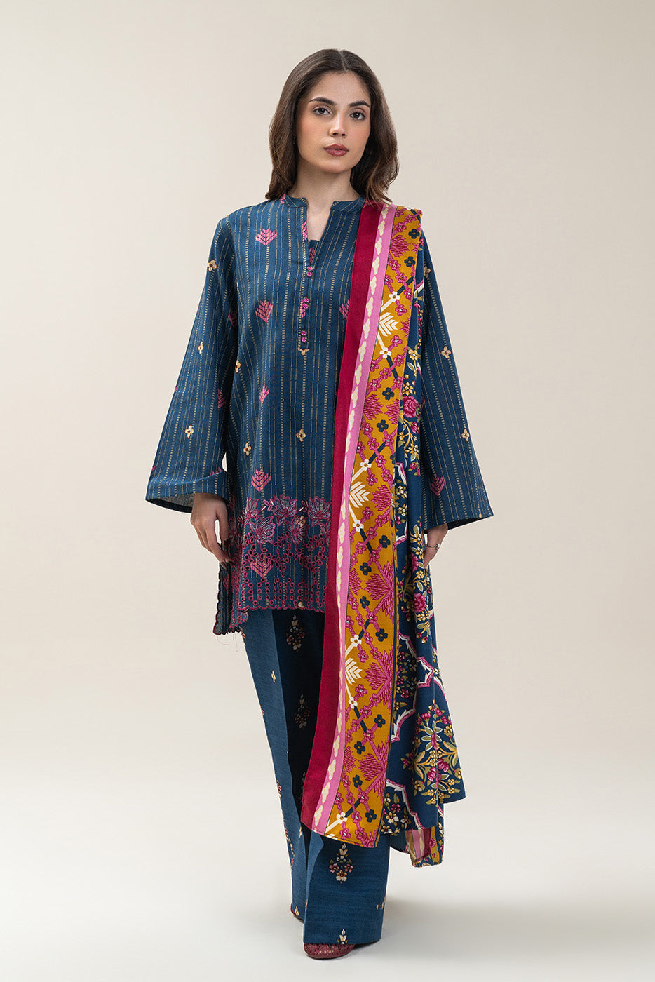 3 PIECE EMBROIDERED KHADDI JQ SUIT-DUSKY BLUE (UNSTITCHED)