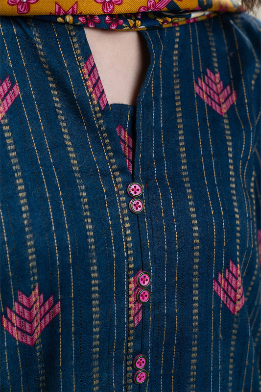 3 PIECE EMBROIDERED KHADDI JQ SUIT-DUSKY BLUE (UNSTITCHED)