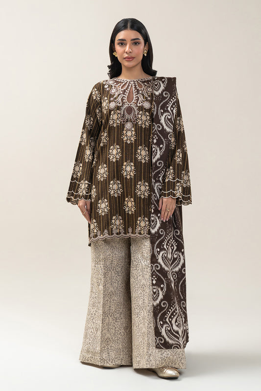 3 PIECE EMBROIDERED KHADDI JQ SUIT-CEDAR TAUPE (UNSTITCHED)