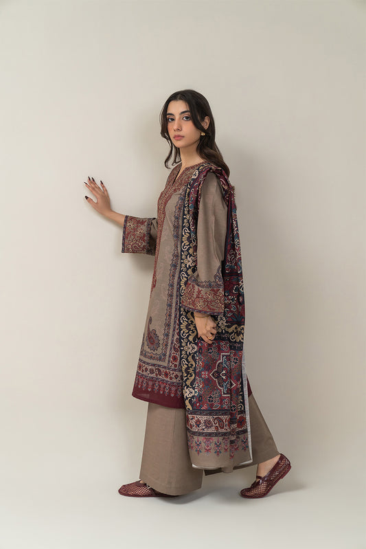 3 PIECE EMBROIDERED SLUB KHADDAR SUIT-UMBER ECHO SUIT